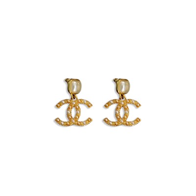 CHANEL GOLD-TONE CC PEARLS EARRINGS